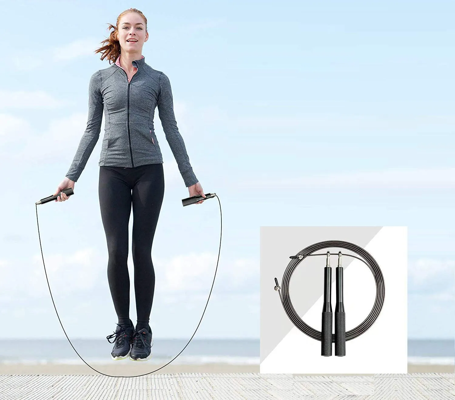 Adjustable Steel Cable Jump Fitness Rope-Black