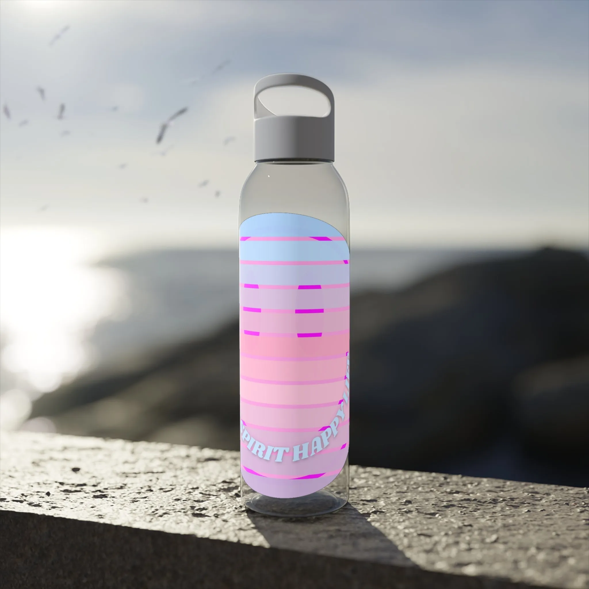 Aesthetic Happy Spirit Happy Life Water Bottle,  Aesthetic Pink, Smile Face, Trendy Tumblr Bottle, Happy Mind Tumbler, BPA Free Smile Bottle
