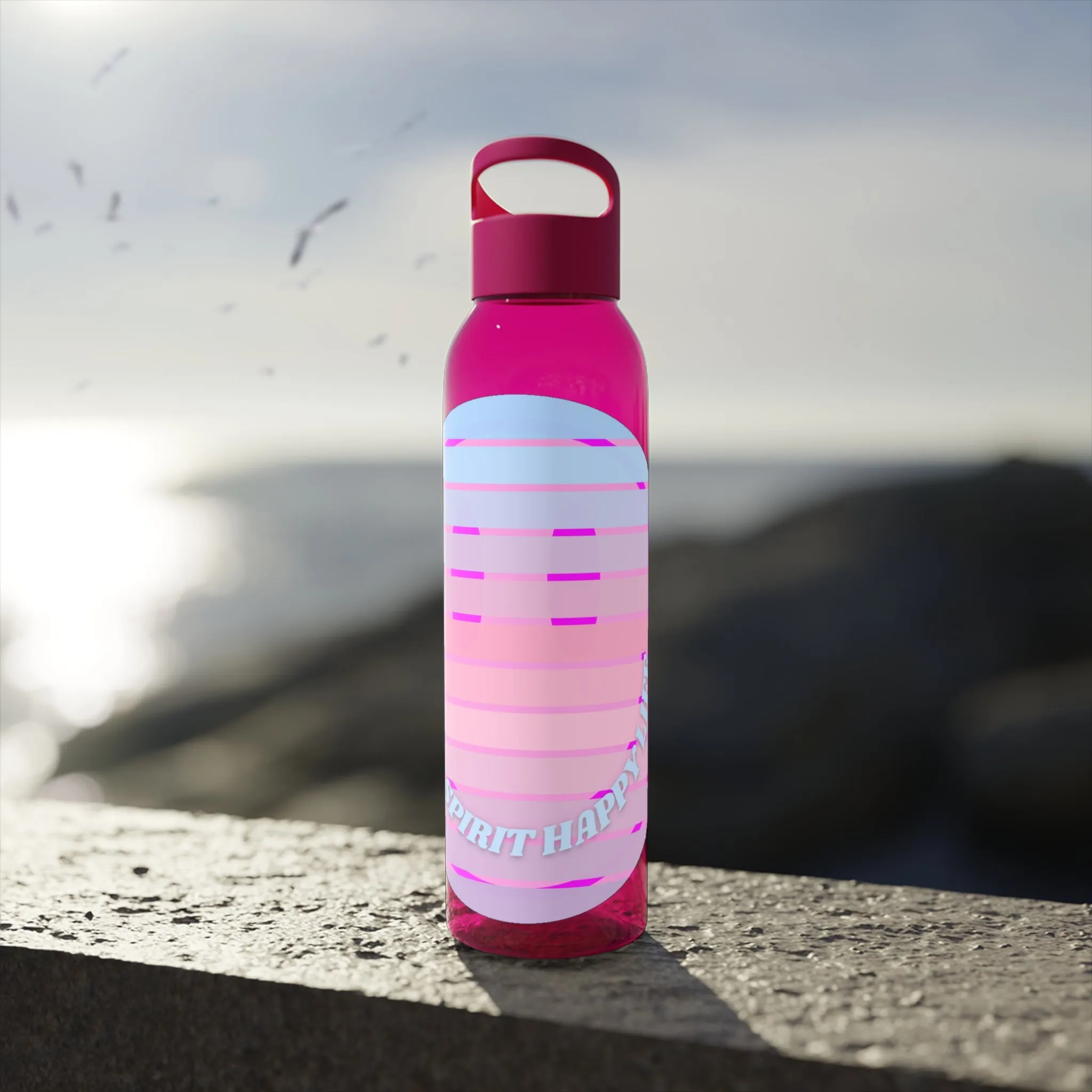 Aesthetic Happy Spirit Happy Life Water Bottle,  Aesthetic Pink, Smile Face, Trendy Tumblr Bottle, Happy Mind Tumbler, BPA Free Smile Bottle