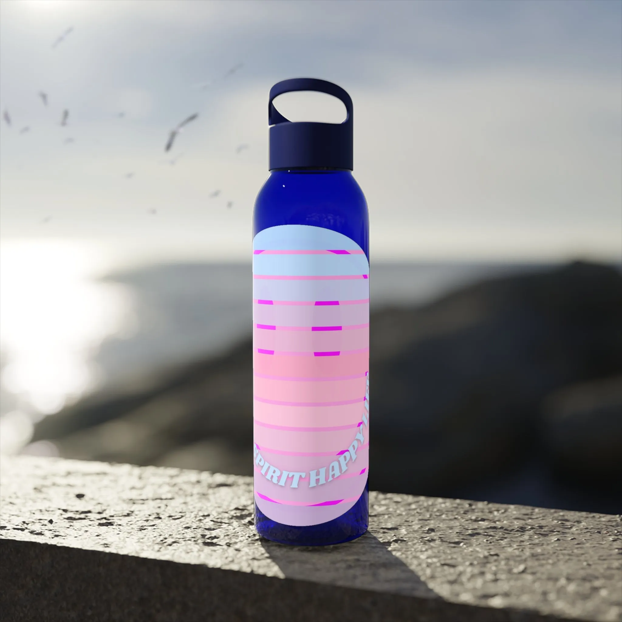 Aesthetic Happy Spirit Happy Life Water Bottle,  Aesthetic Pink, Smile Face, Trendy Tumblr Bottle, Happy Mind Tumbler, BPA Free Smile Bottle