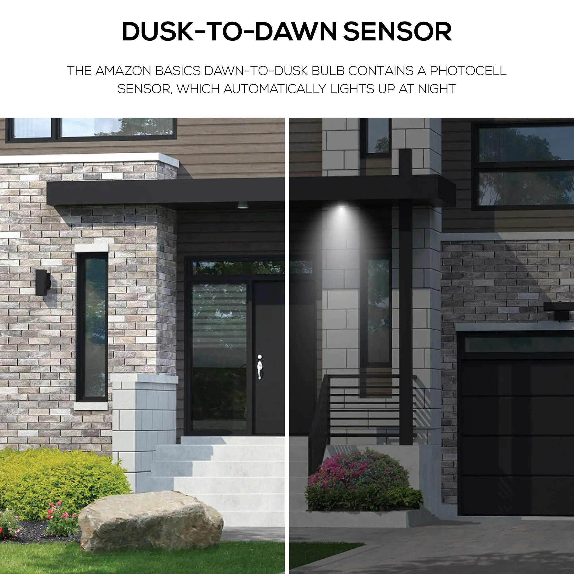 Amazon Basics A19 Dusk to Dawn Sensor LED Outdoor Light Bulb, 60W Equivalent, Energy-Efficient 9W, Daylight White, 2700K, E26 Base, 10,000 Hours, 2 Count (Pack of 1)