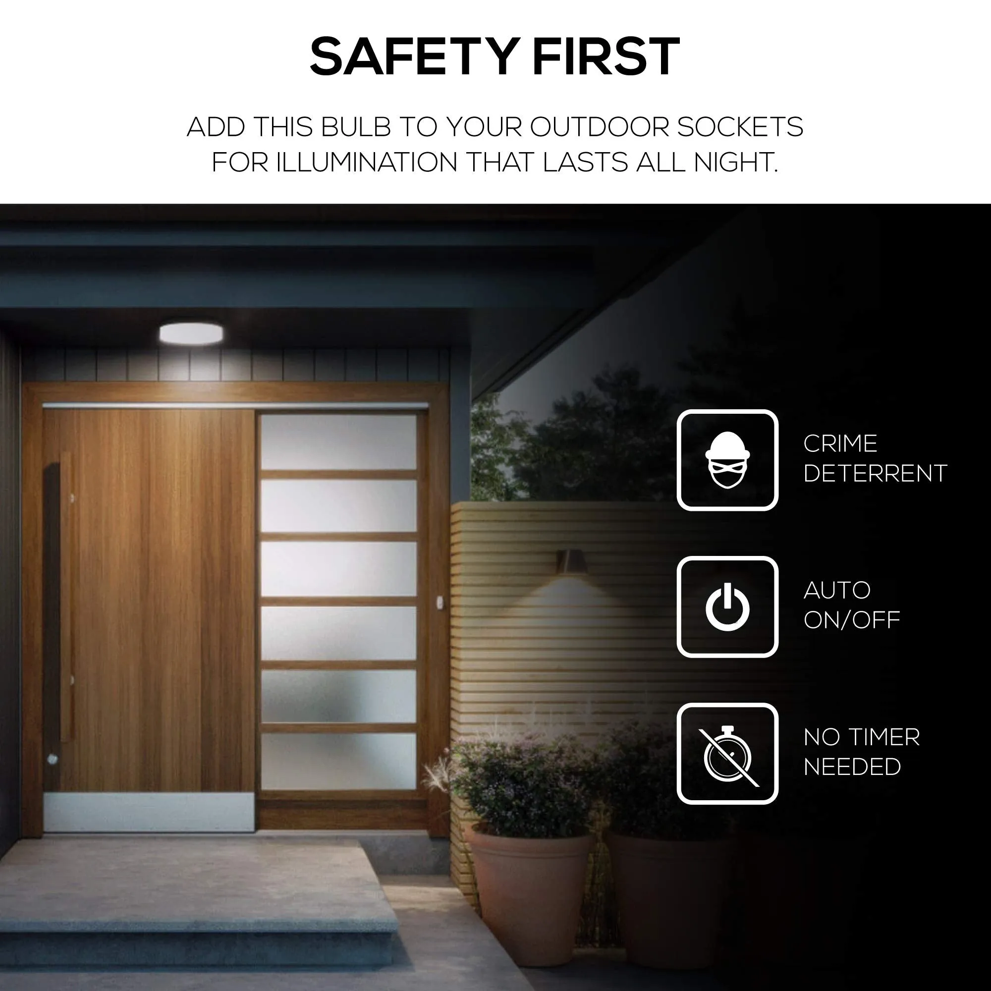 Amazon Basics A19 Dusk to Dawn Sensor LED Outdoor Light Bulb, 60W Equivalent, Energy-Efficient 9W, Daylight White, 2700K, E26 Base, 10,000 Hours, 2 Count (Pack of 1)