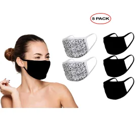 Amba7 Reusable Breathable Cloth Face Mask - Machine Washable, Non-Surgical Double Layer Anti-Dust Protection, Unisex - For Home, Office, Travel, Camping or Cycling (3 Black   2 Flower Design) In Stock