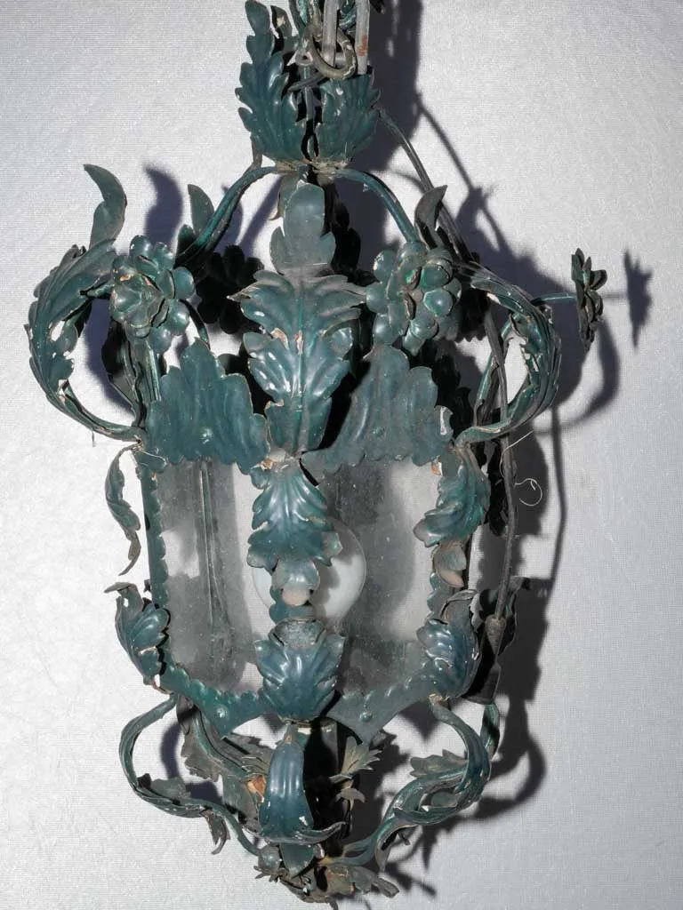 Antique Italian lantern - dark teal 20" x 11¾"