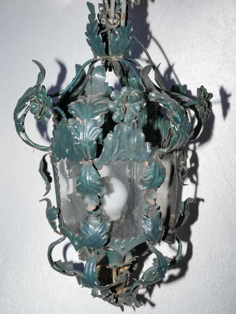 Antique Italian lantern - dark teal 20" x 11¾"