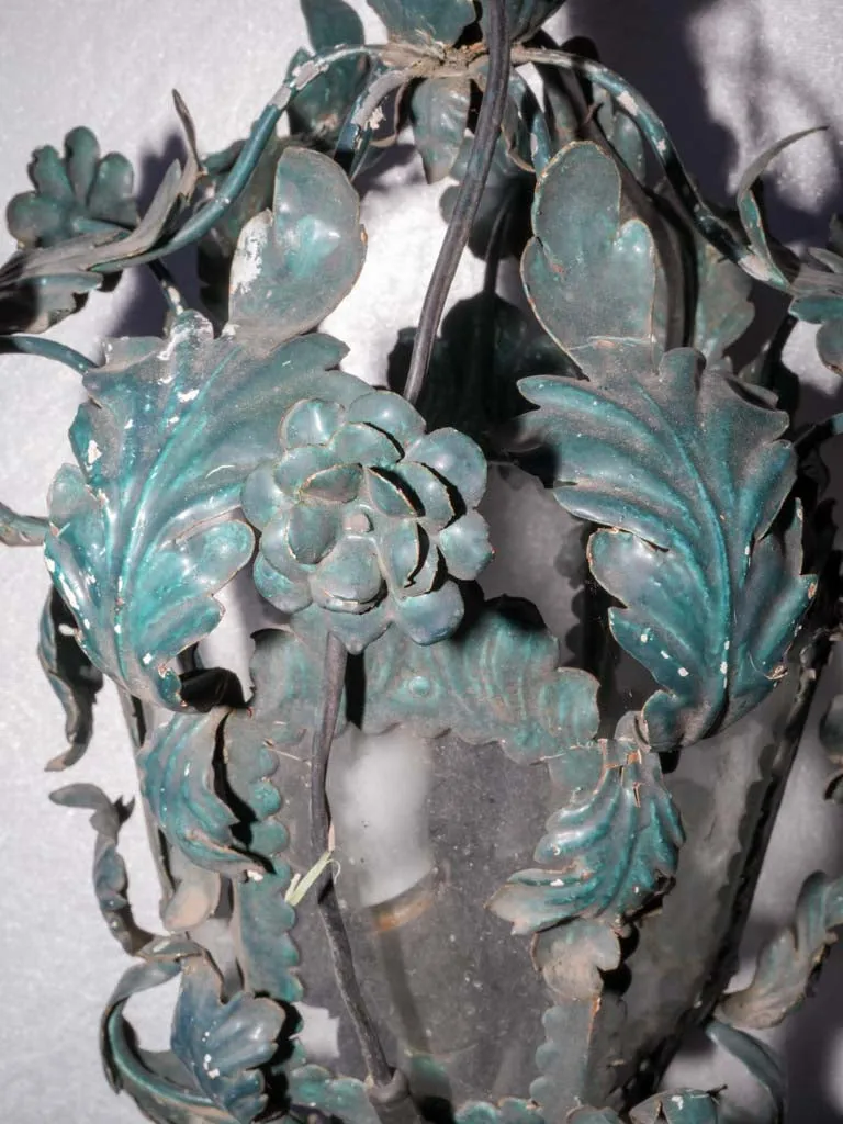 Antique Italian lantern - dark teal 20" x 11¾"