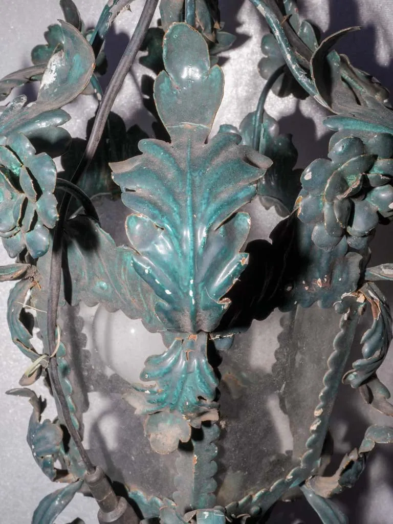 Antique Italian lantern - dark teal 20" x 11¾"