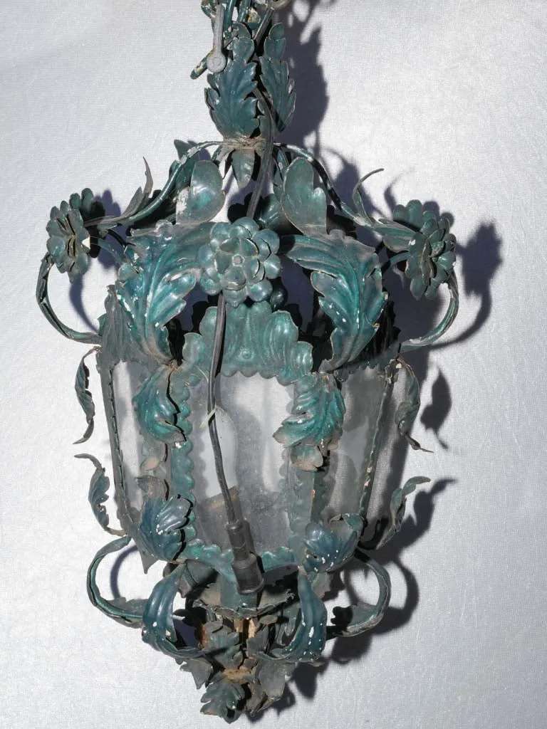 Antique Italian lantern - dark teal 20" x 11¾"