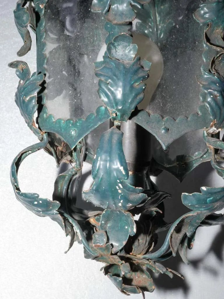 Antique Italian lantern - dark teal 20" x 11¾"