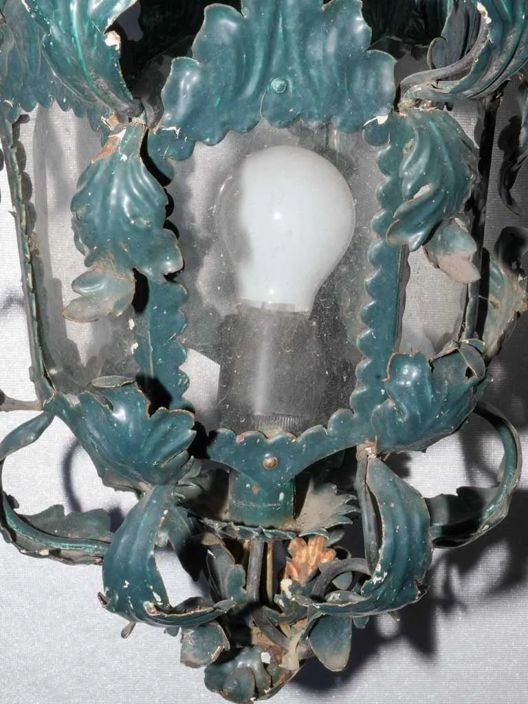 Antique Italian lantern - dark teal 20" x 11¾"