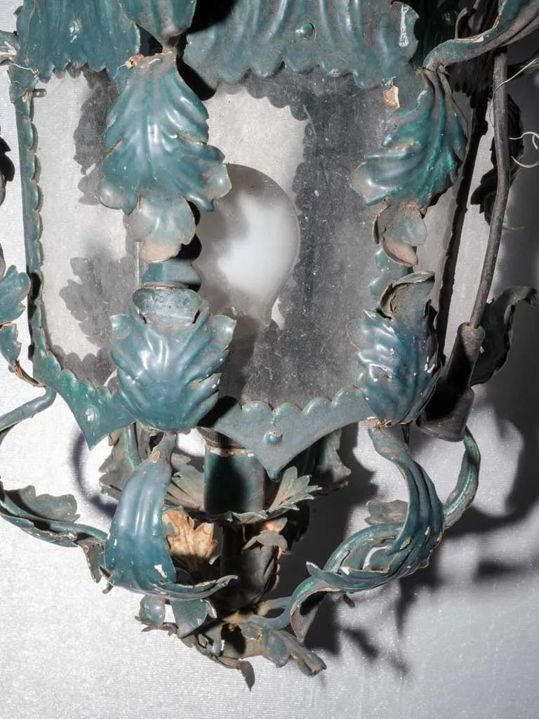 Antique Italian lantern - dark teal 20" x 11¾"