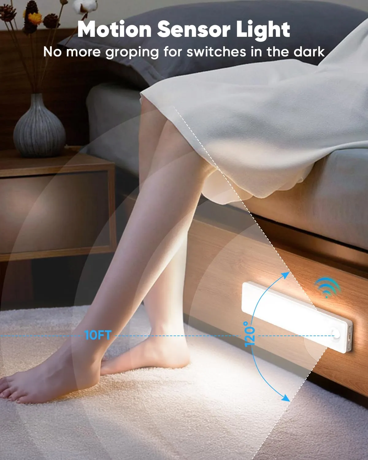 Auxoda Under Cabinet Lighting, 2 Pack Motion Sensor Light Indoor, Rechargeable Closet Lights Battery Operated, LED Lights for Bedroom, Wireless Dimmable Cabinet Lights, Motion Sensor Step Night Light