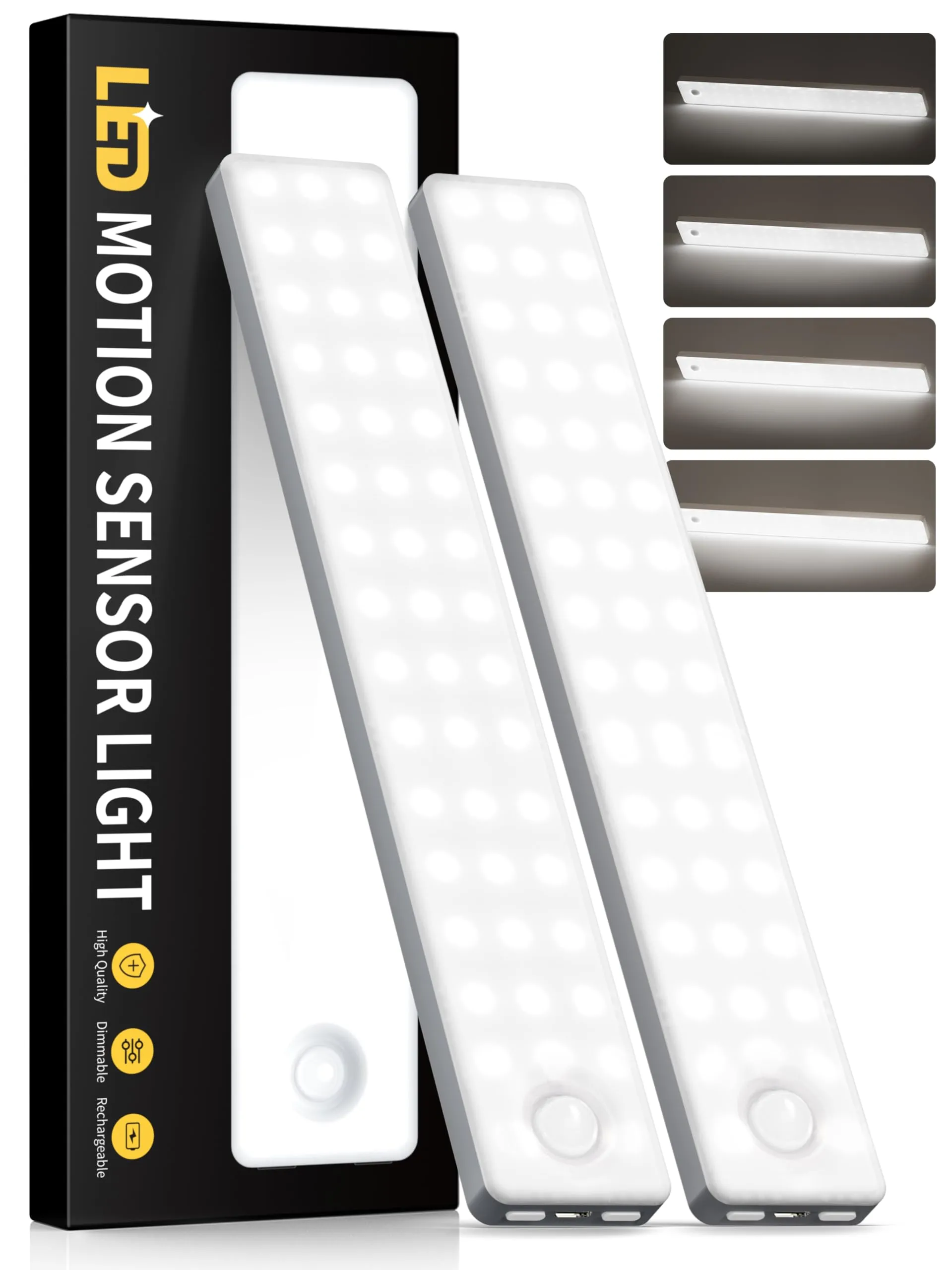 Auxoda Under Cabinet Lighting, 2 Pack Motion Sensor Light Indoor, Rechargeable Closet Lights Battery Operated, LED Lights for Bedroom, Wireless Dimmable Cabinet Lights, Motion Sensor Step Night Light