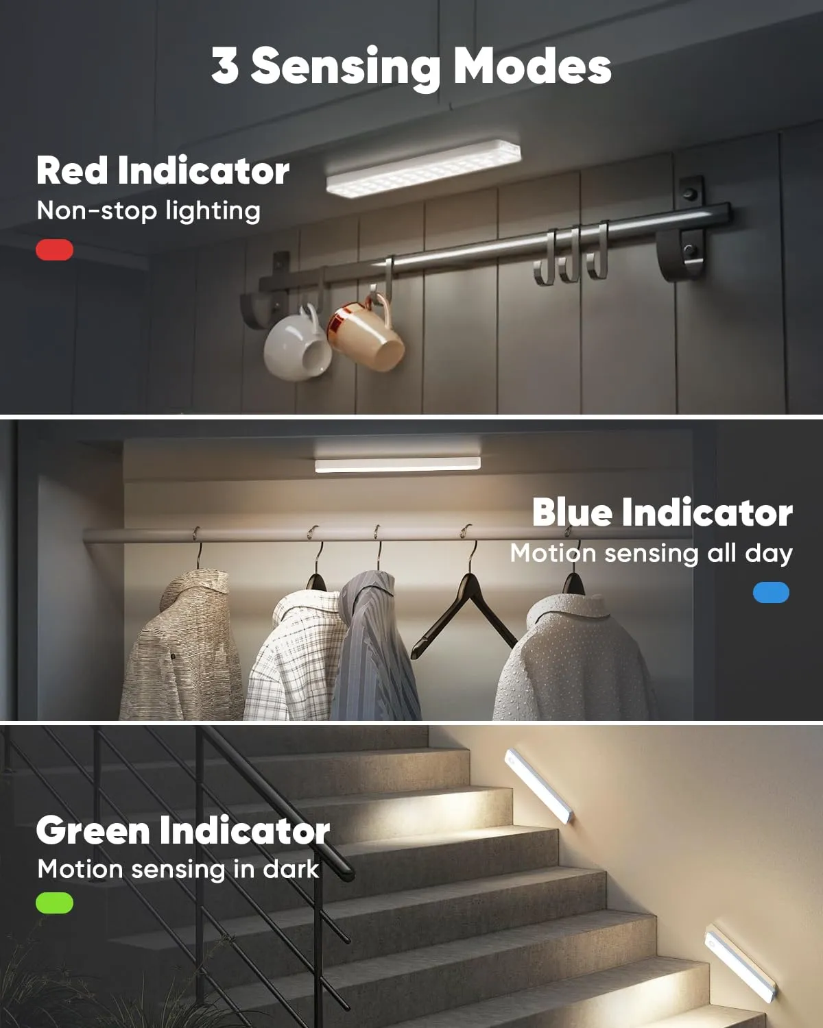 Auxoda Under Cabinet Lighting, 2 Pack Motion Sensor Light Indoor, Rechargeable Closet Lights Battery Operated, LED Lights for Bedroom, Wireless Dimmable Cabinet Lights, Motion Sensor Step Night Light