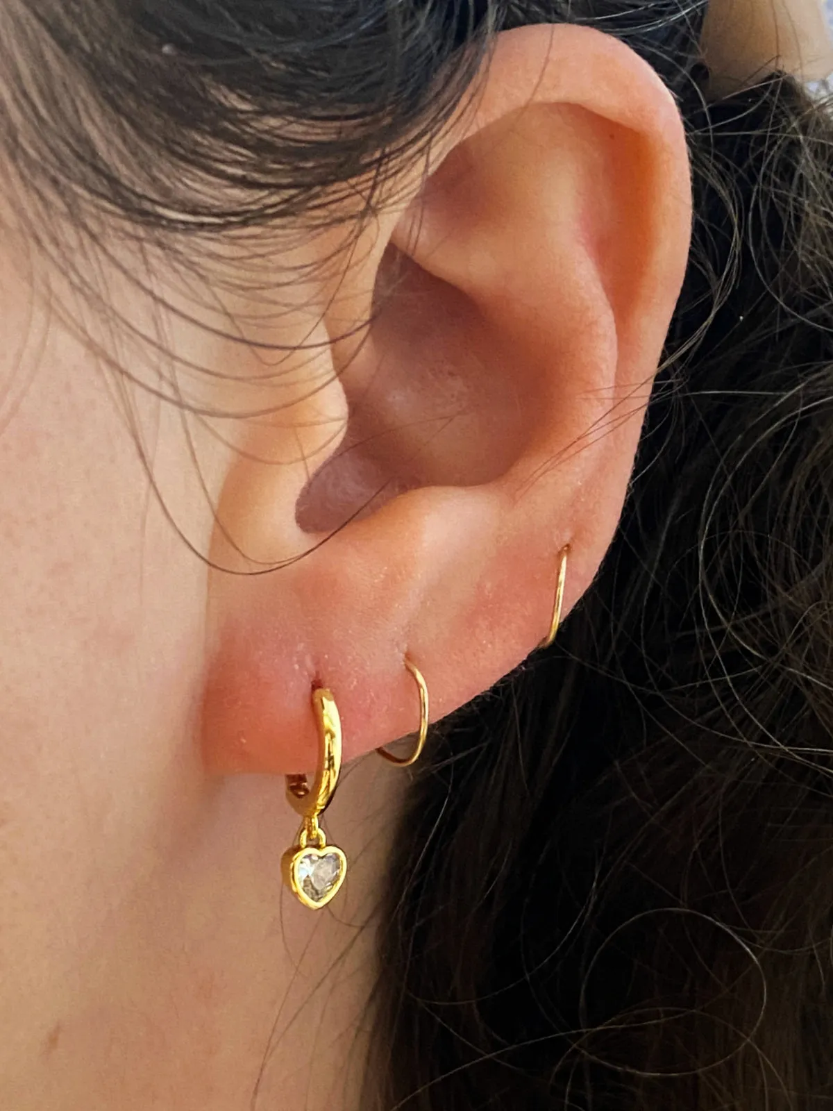 CZ Heart Huggie Hoops