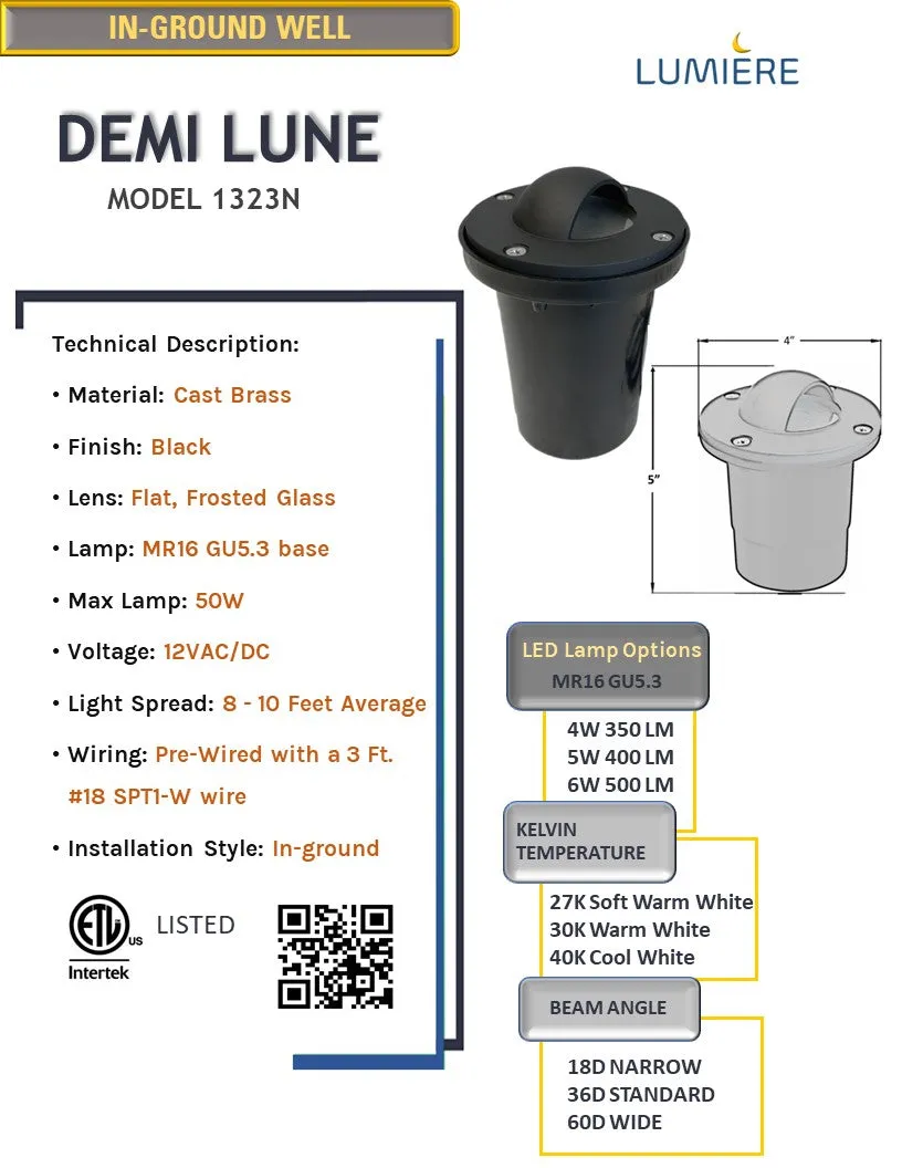 Demi Lune Cast Brass Black In-ground Well Light