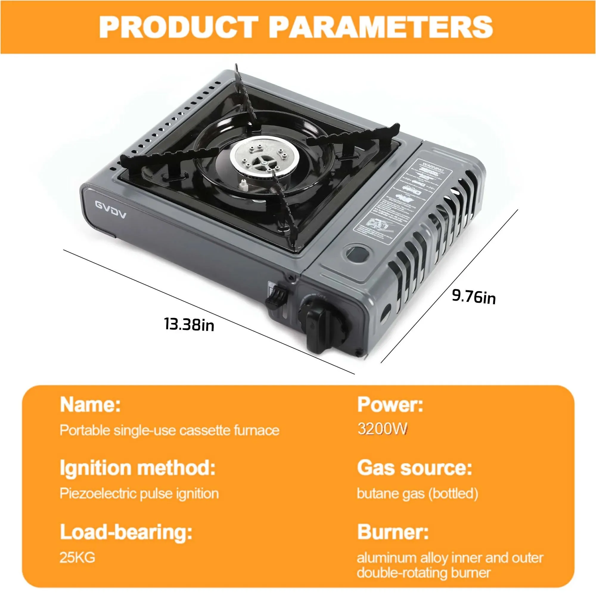 GVDV Portable Camping Stove, 1 Burner Butane Gas Stove with Carrying Case