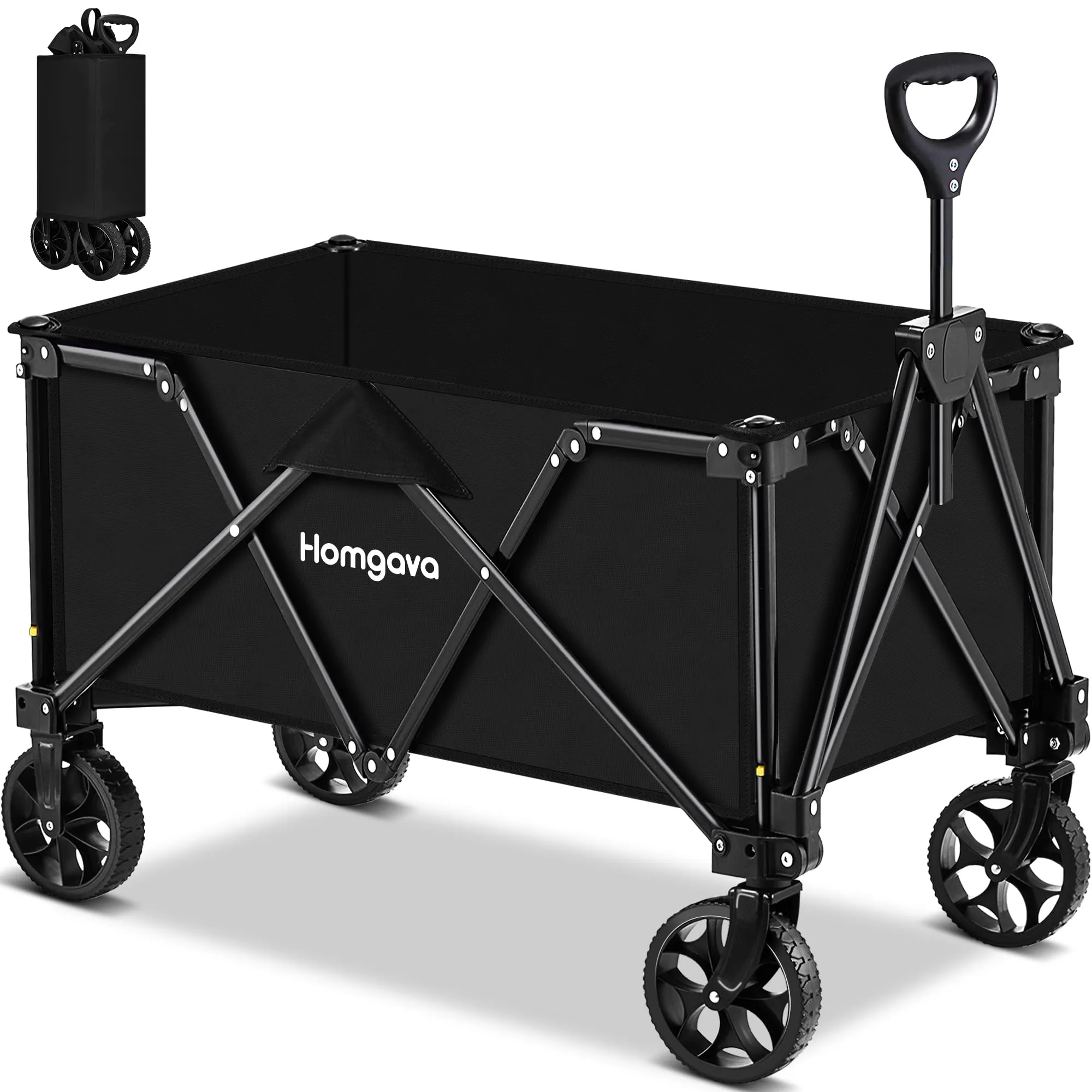 Homgava Collapsible Folding Wagon Heavy Duty,Foldable Utility Cart with Wheels,Large Capacity,for Grocery Outdoor Camping Beach Gardening Shopping Fishing Black