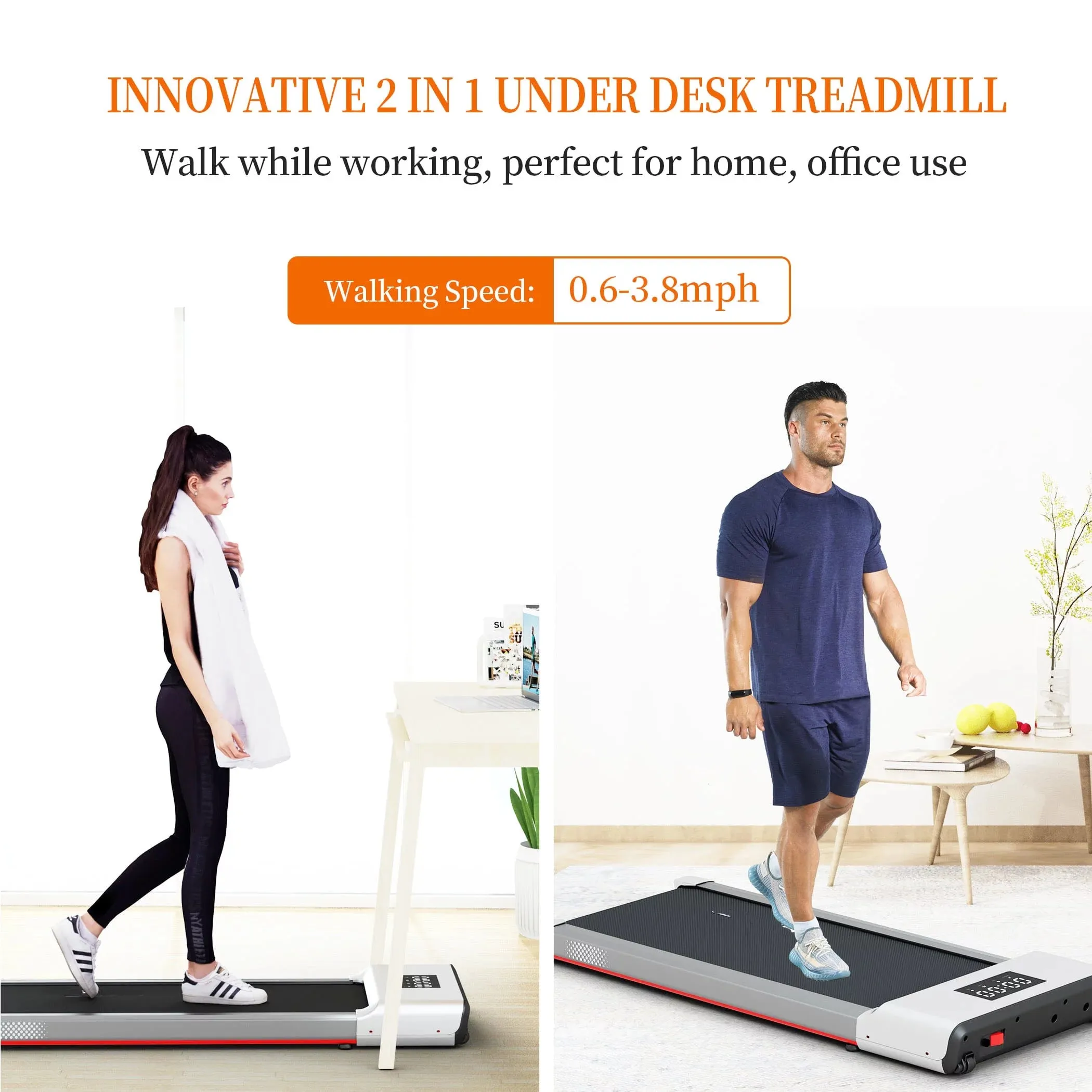 SSPHPPLIE Walking Pad 300lb,Under Desk Treadmillwith Remote Control ,2 in 1 Portable Walking Pad Treadmill for Home/Office/Exercise(White)