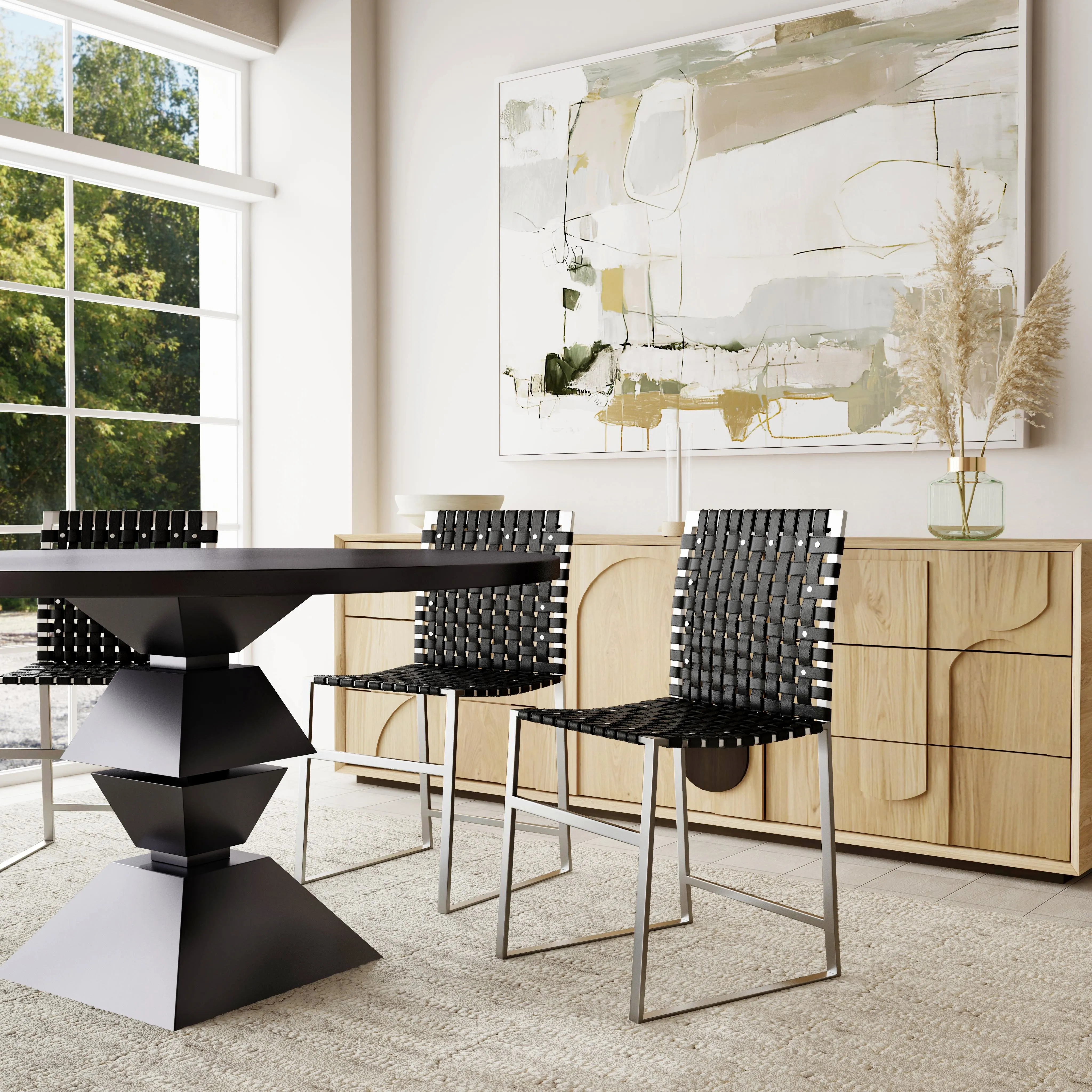 Urban Woven Leather Side Chair in Black  5447034