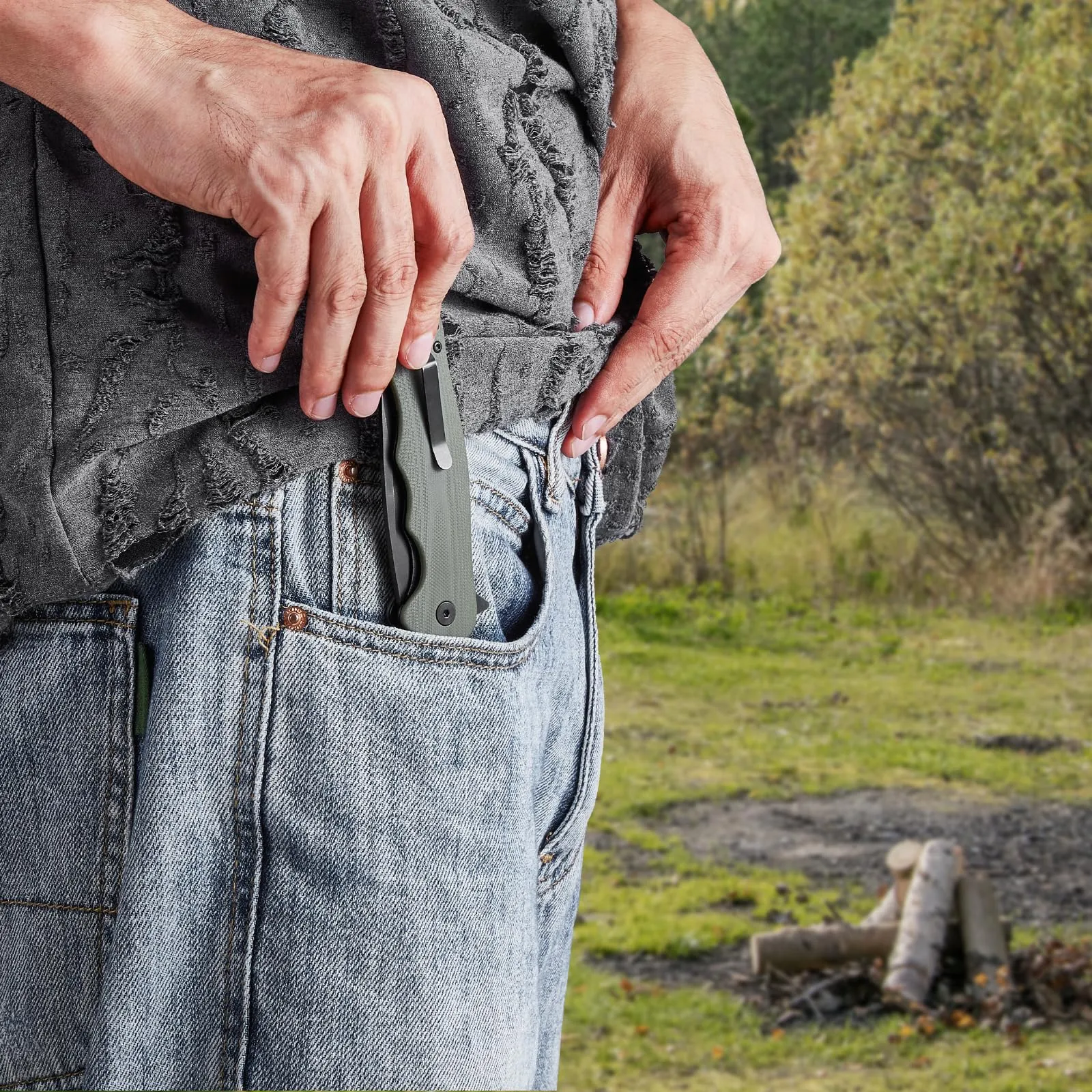 VEVOR Folding Pocket Knife, 3.5 in D2 Steel Blade, G10 Handle Small EDC Knife with Pocket Clip, Sharp Camping Survival Hiking Knife, 3.84 oz/0.1 kg Easy to Carry for Men Women Self Defense