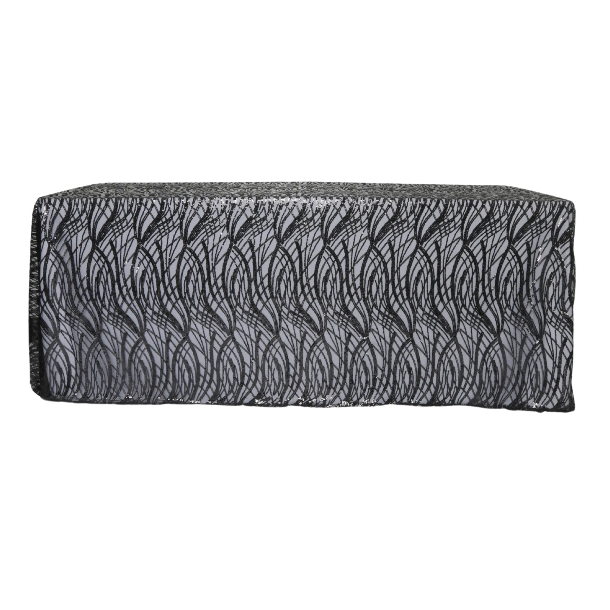 Wave Sequin Mesh Tablecloth  90"x132" Rectangular -  Black